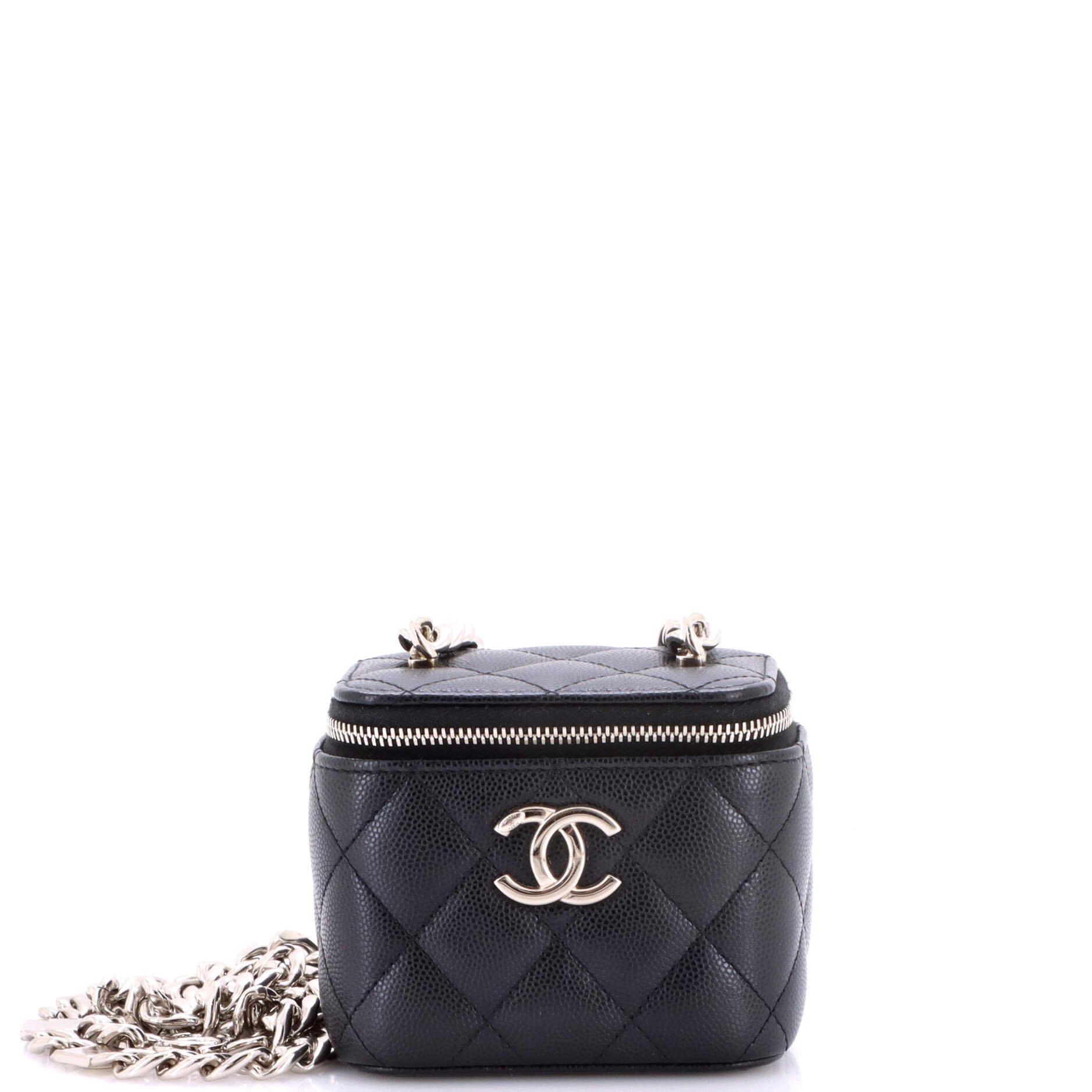 Coco Enamel Strap Vanity Case with Chain Quilted Caviar Mini