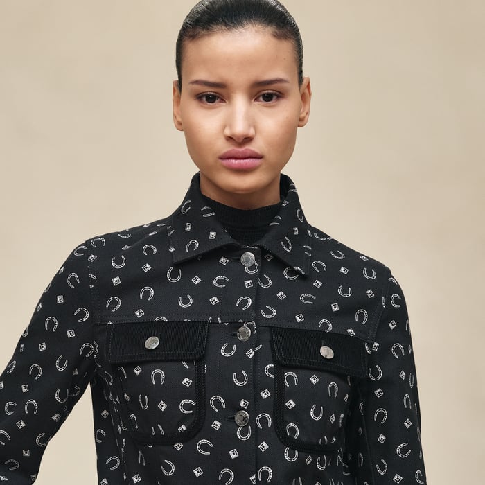 Noir Veste Inspiration Denim Imprimé « porte-bonheur Bandana »