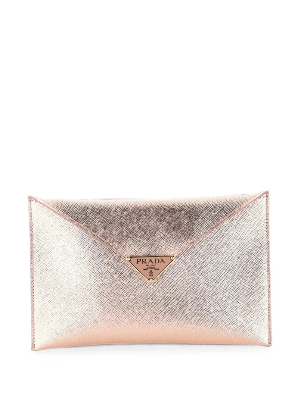 Triangle Logo Envelope Flap Saffiano Leather clutch bag