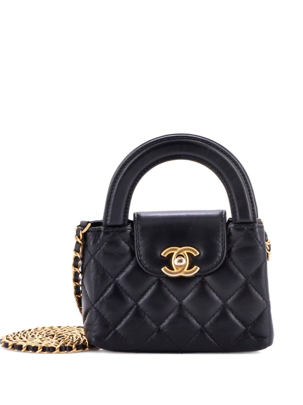 Kelly Top Handle Shopping Bag Quilted Shiny Aged Calfskin Nano crossbody bag