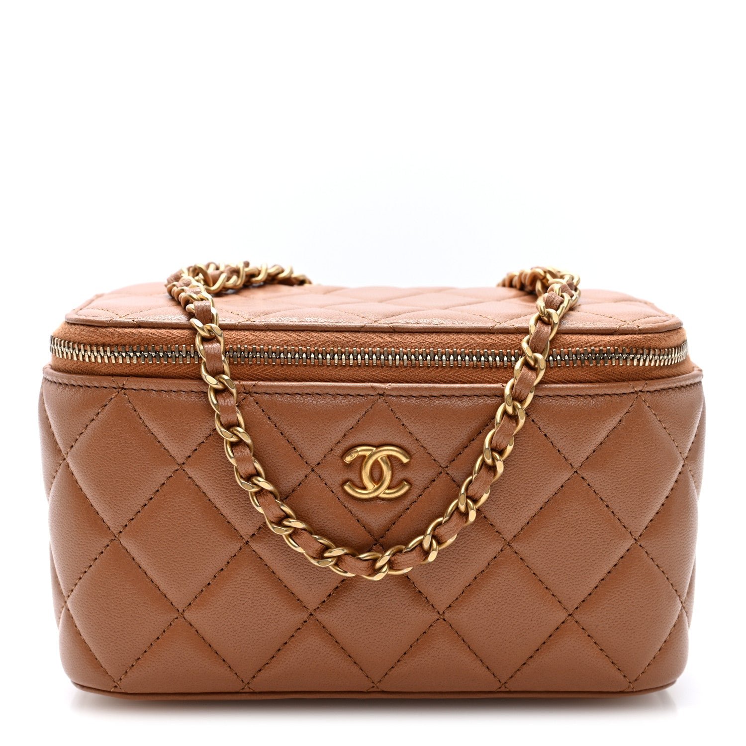 Chanel Lambskin Quilted Pearl Crush Small Vanity Case With Chain Beige