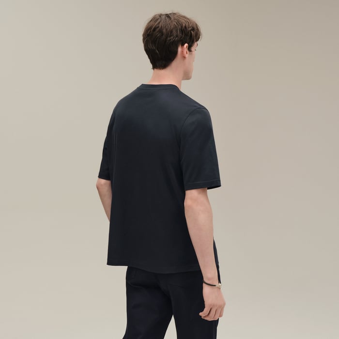 Marine "H'Cheval" T-shirt With Leather Detail