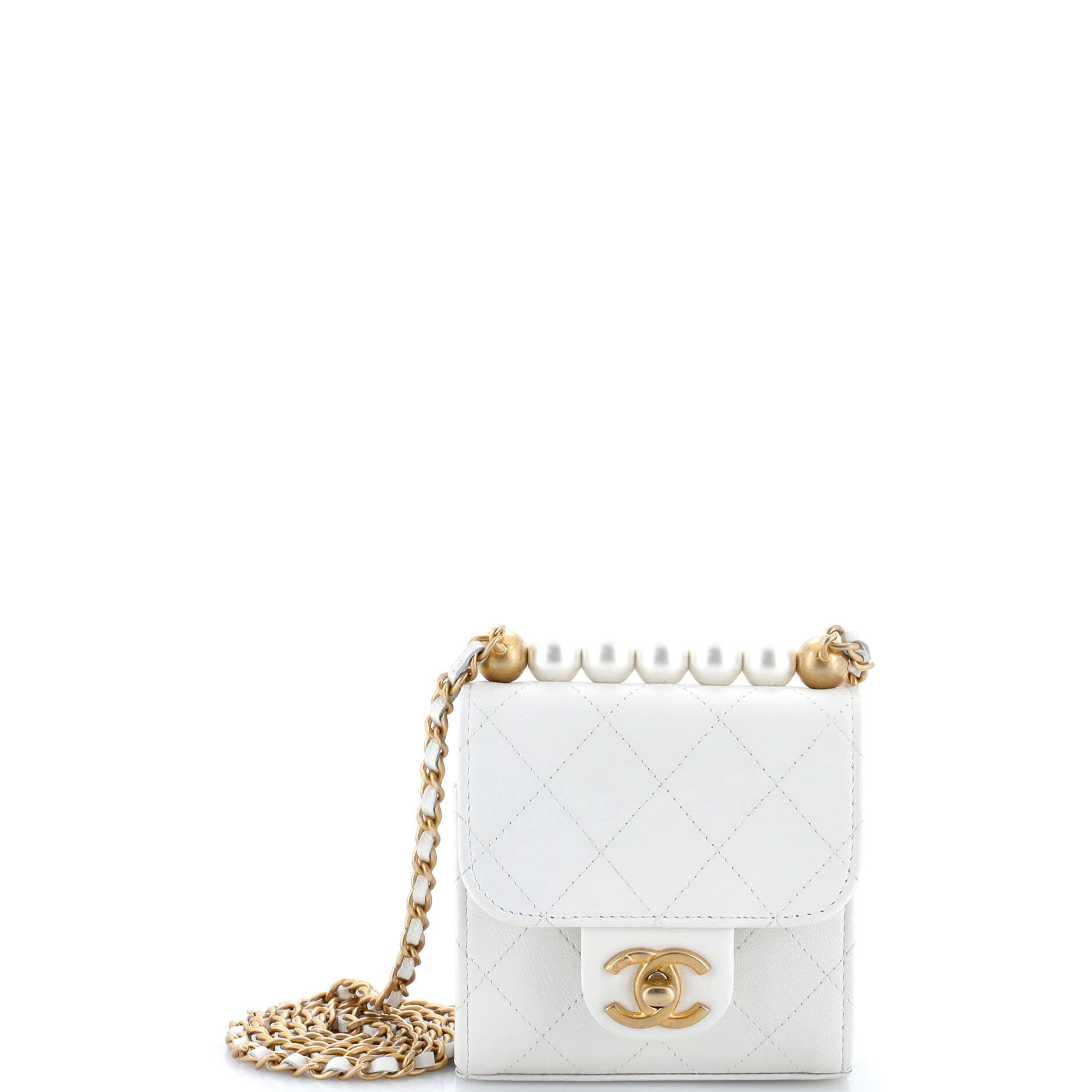 Chanel Chic Pearls Flap Clutch with Chain Quilted Goatskin Mini
