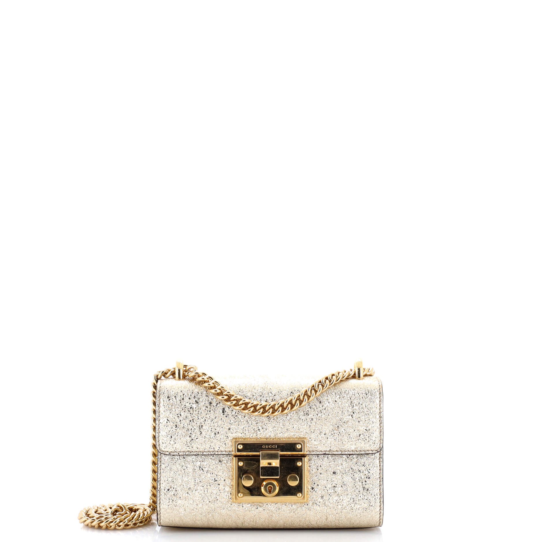 Gucci Padlock Shoulder Bag Textured Metallic Leather Small