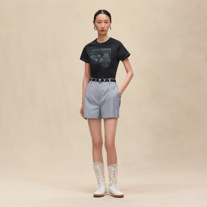 Bleu Noir Printed Micro T-shirt
