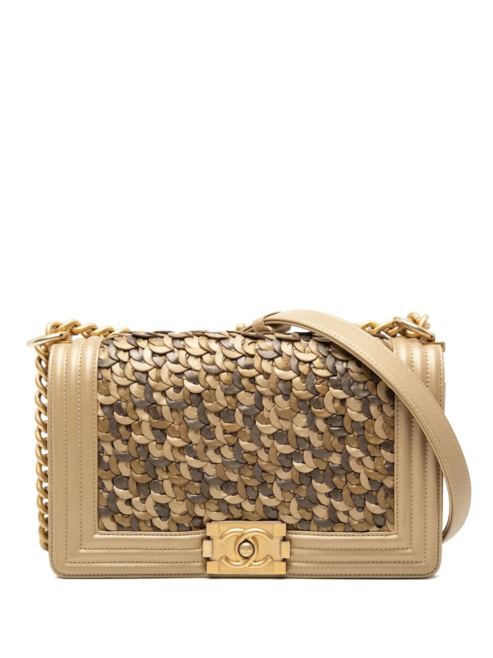 2018 Old Medium Braided Metallic Lambskin Boy Flap crossbody bag
