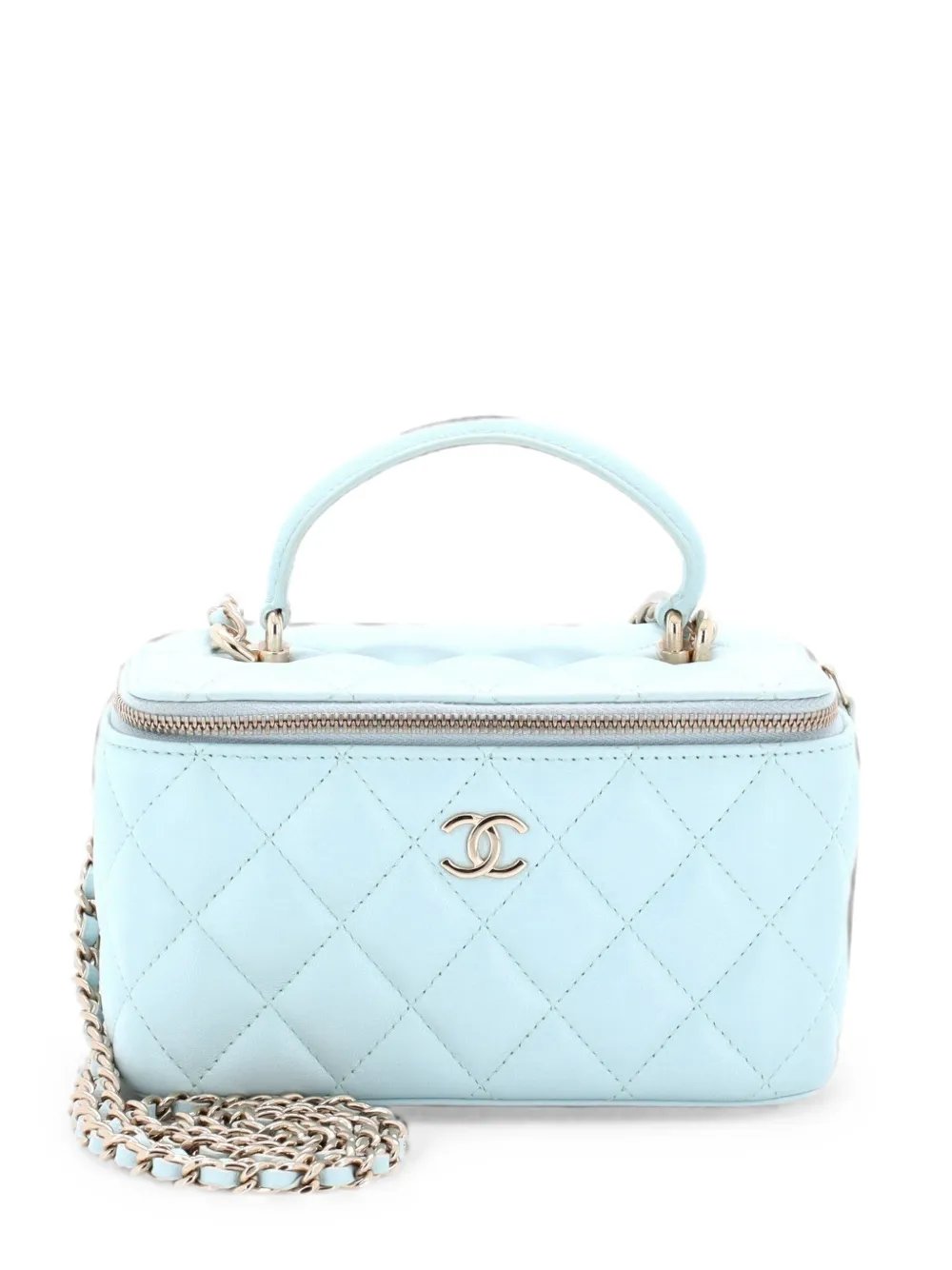 Classic Top Handle Vanity Case with Chain Quilted Lambskin Small crossbody bag