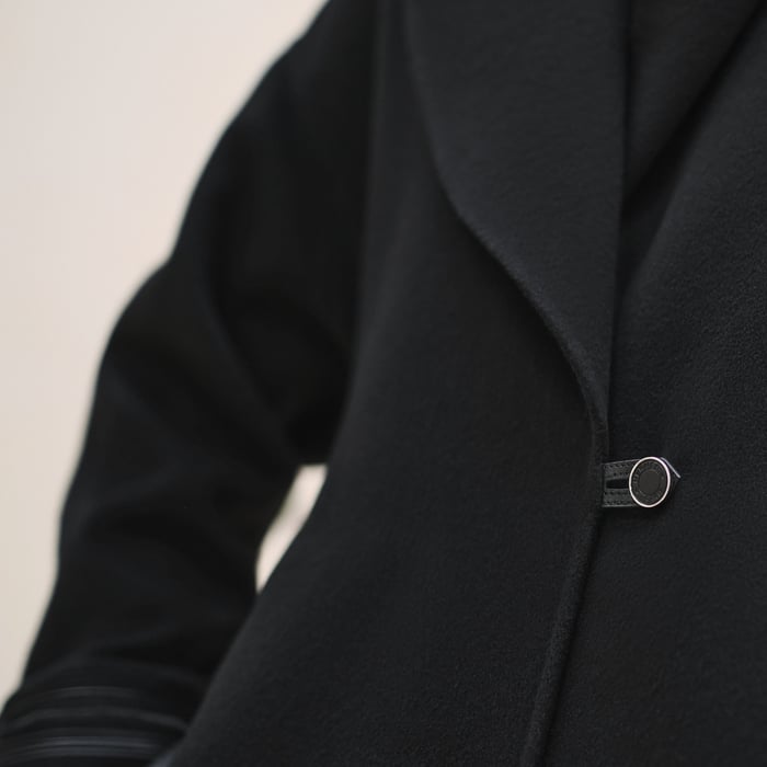 Noir Mixed Leather Embroidered Pea Coat