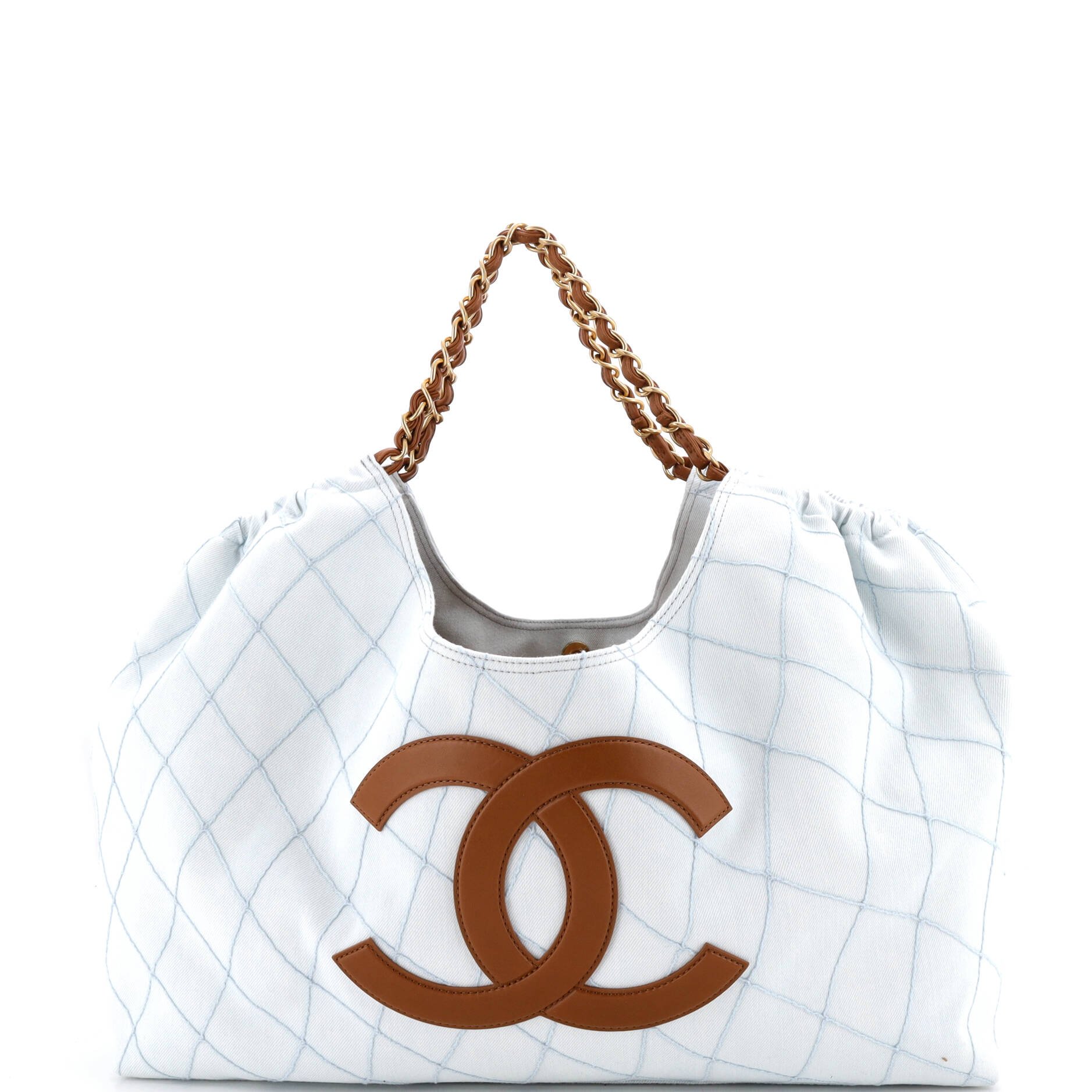 Coco Beach Shopping Bag Quilted Denim with Leather Small