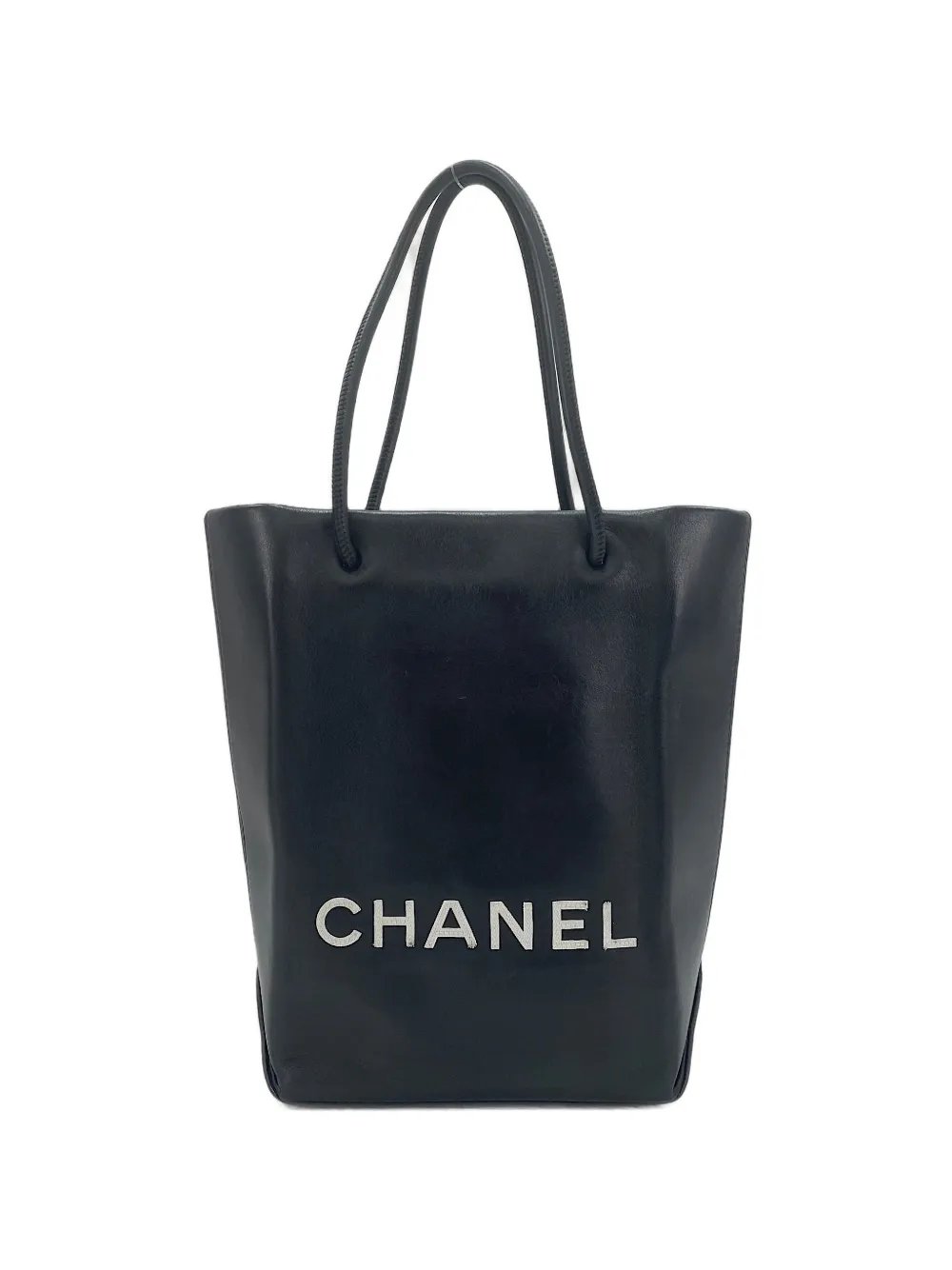 logo-print leather tote bag