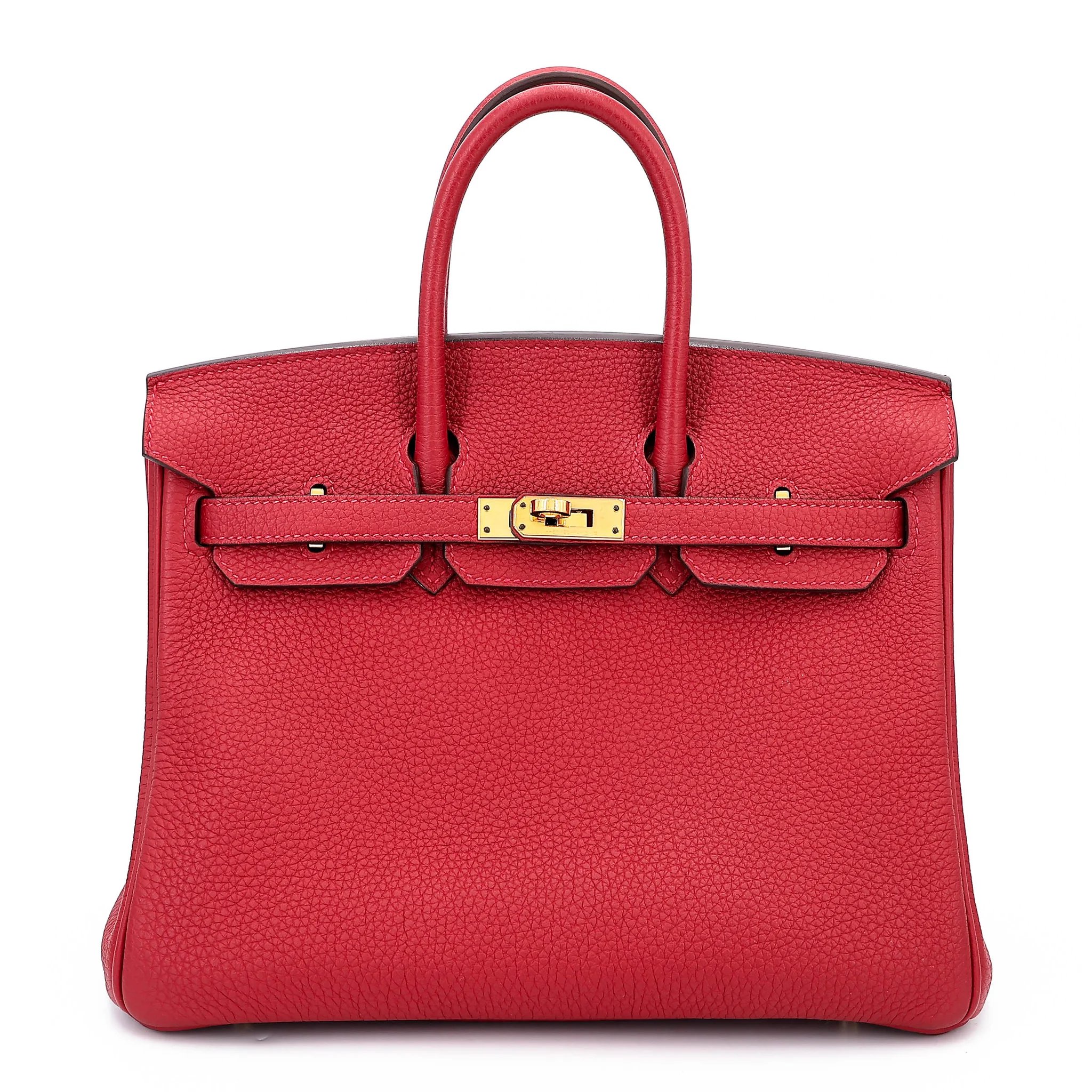 Very Good ( Rank A) HERMÈS Birkin 25 Rouge Vif (53) Togo Gold hardware C (2018)