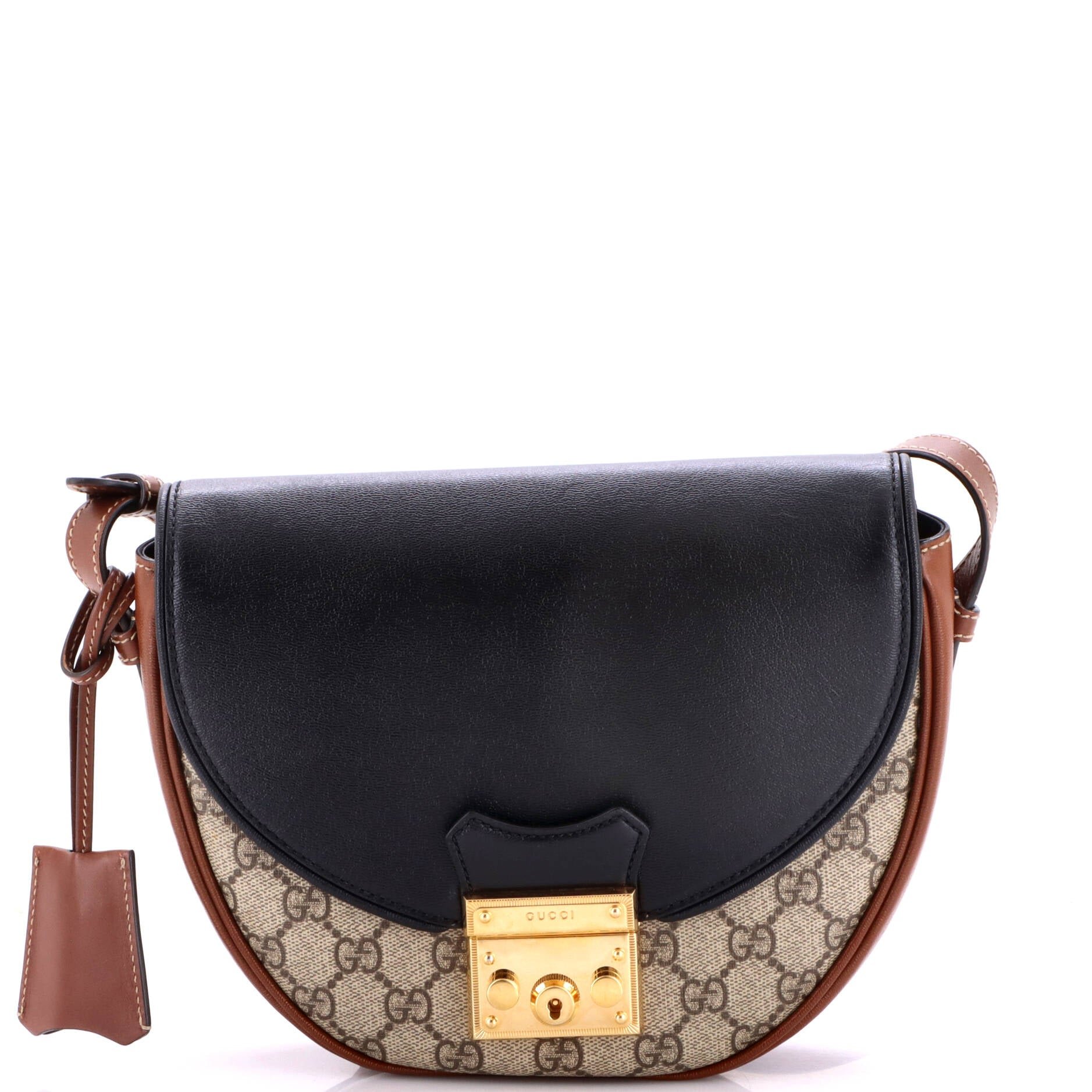 Padlock Saddle Shoulder Bag GG Coated Canvas and Leather Small
