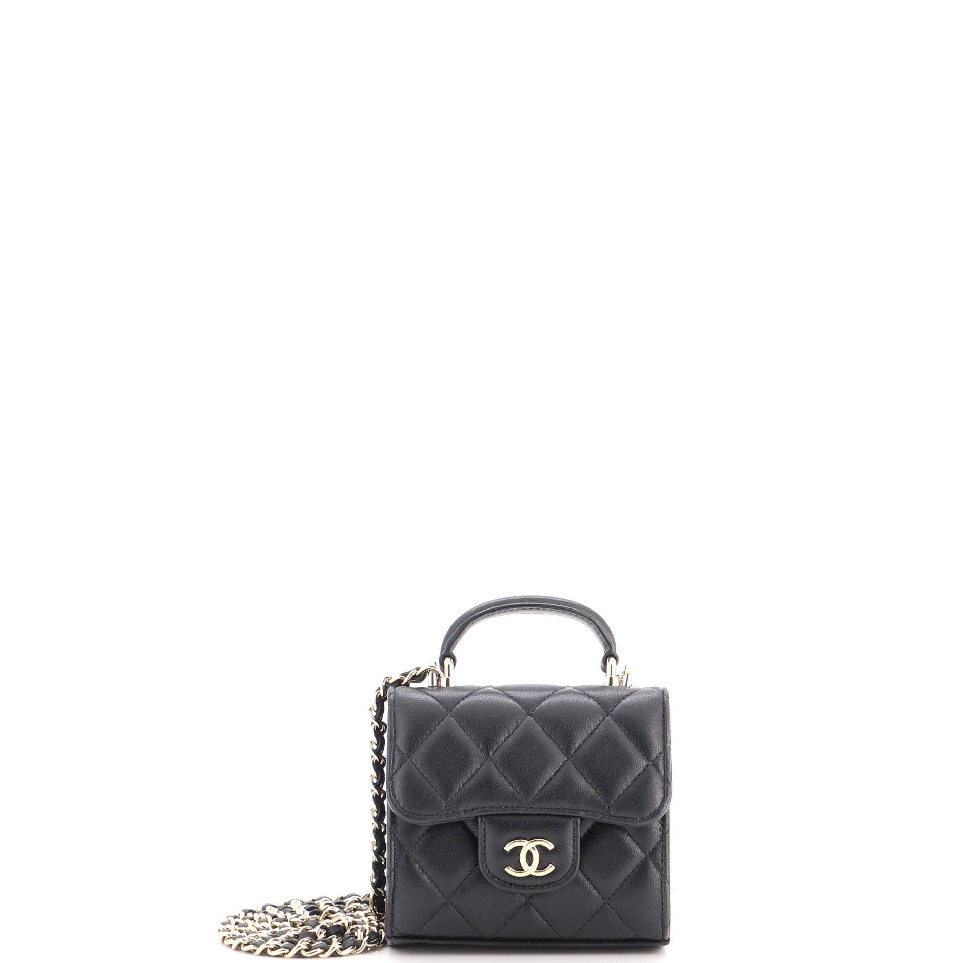 Square Classic Flap Top Handle Clutch with Chain Quilted Lambskin