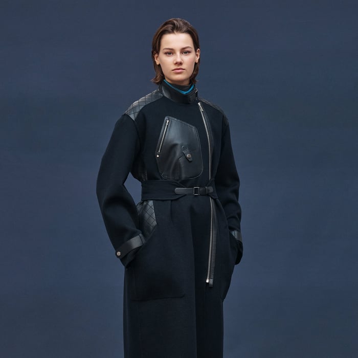 Bleu Noir Long Mixed Materials Cashmere Coat