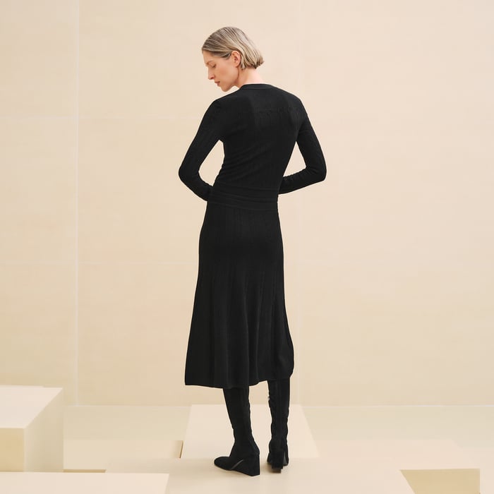 Noir Buttoned Tailored Long Dress