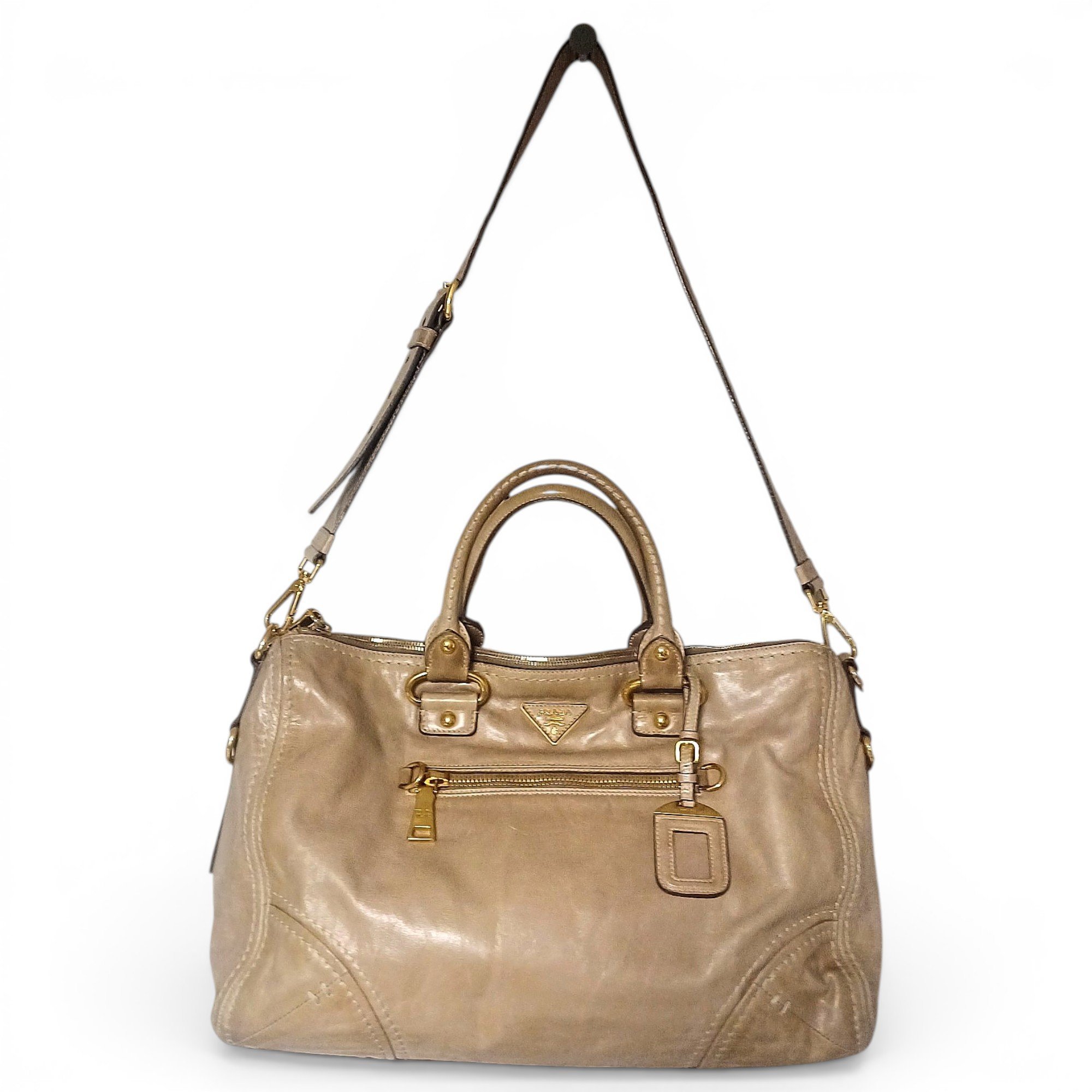 Buckle leather handbag