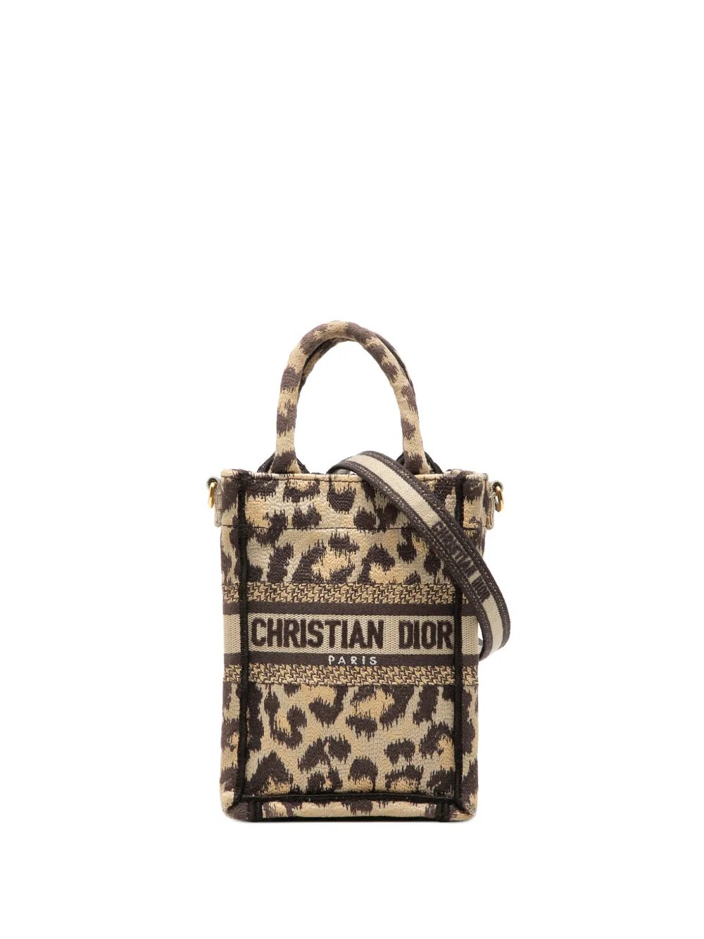 2022 Mizza Mini Embroidered Canvas Leopard Vertical Book Tote satchel