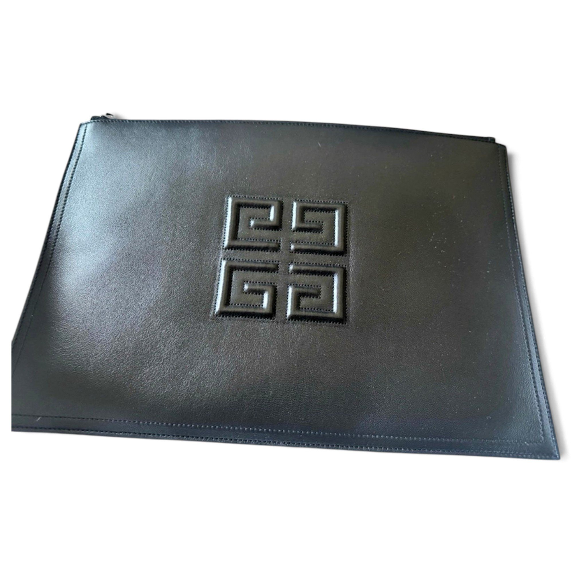 Emblem leather clutch bag