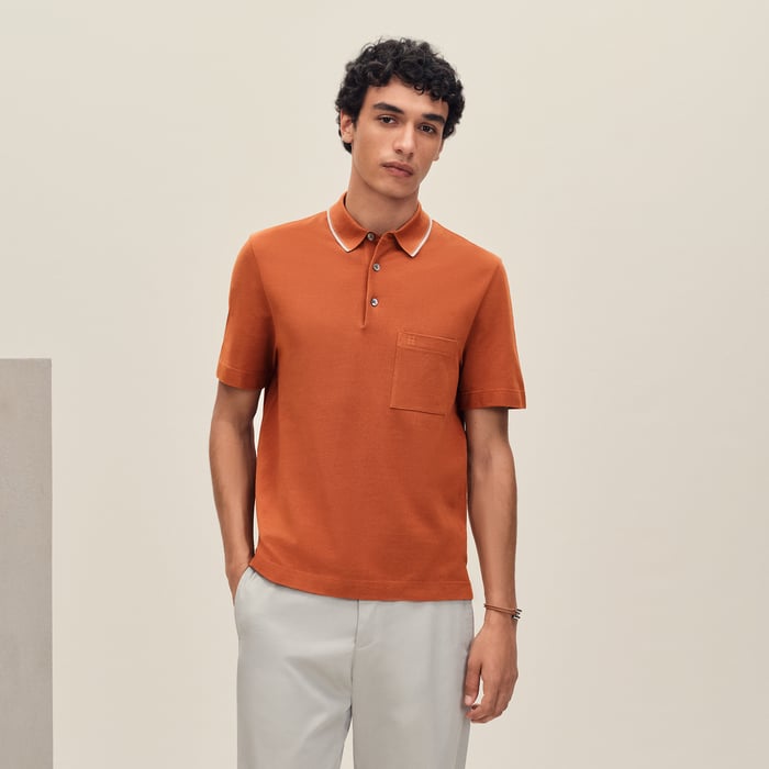 Orange Brûlé "Piqures Sellier" Polo Shirt