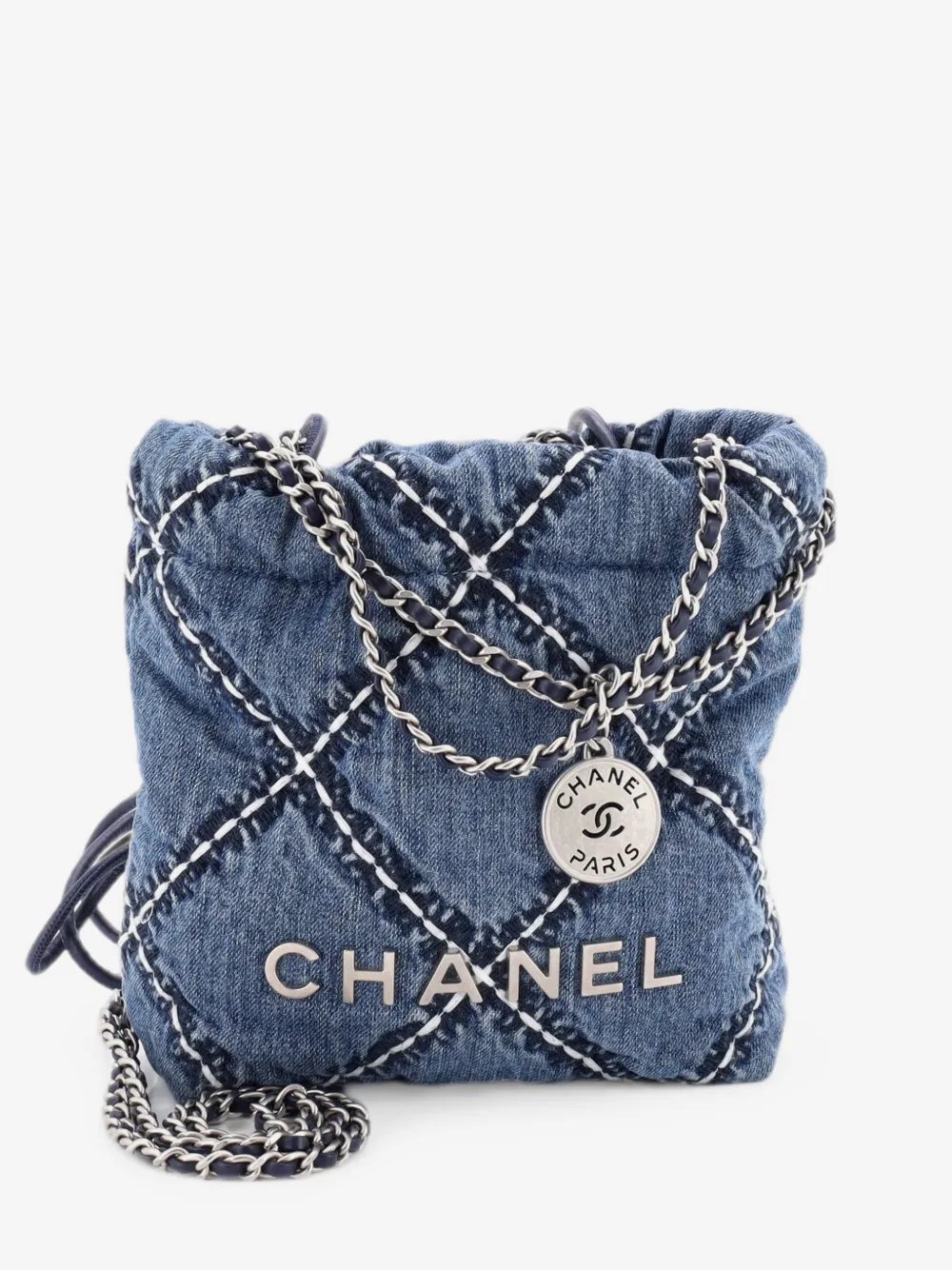 22 Chain Quilted Stitched Denim Mini hobo bag