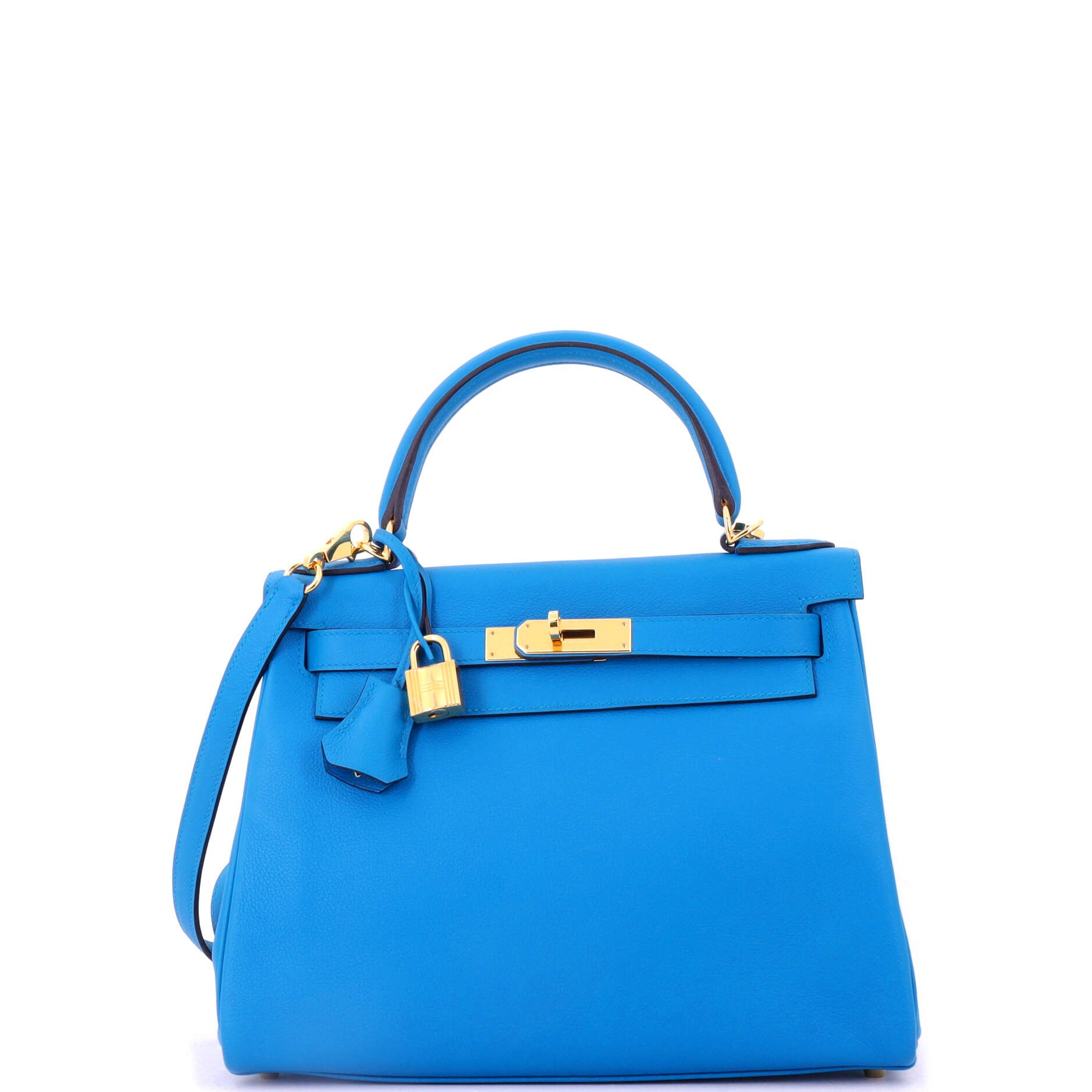 Hermes Kelly Handbag Bleu Zanzibar Evercolor with Gold Hardware 28