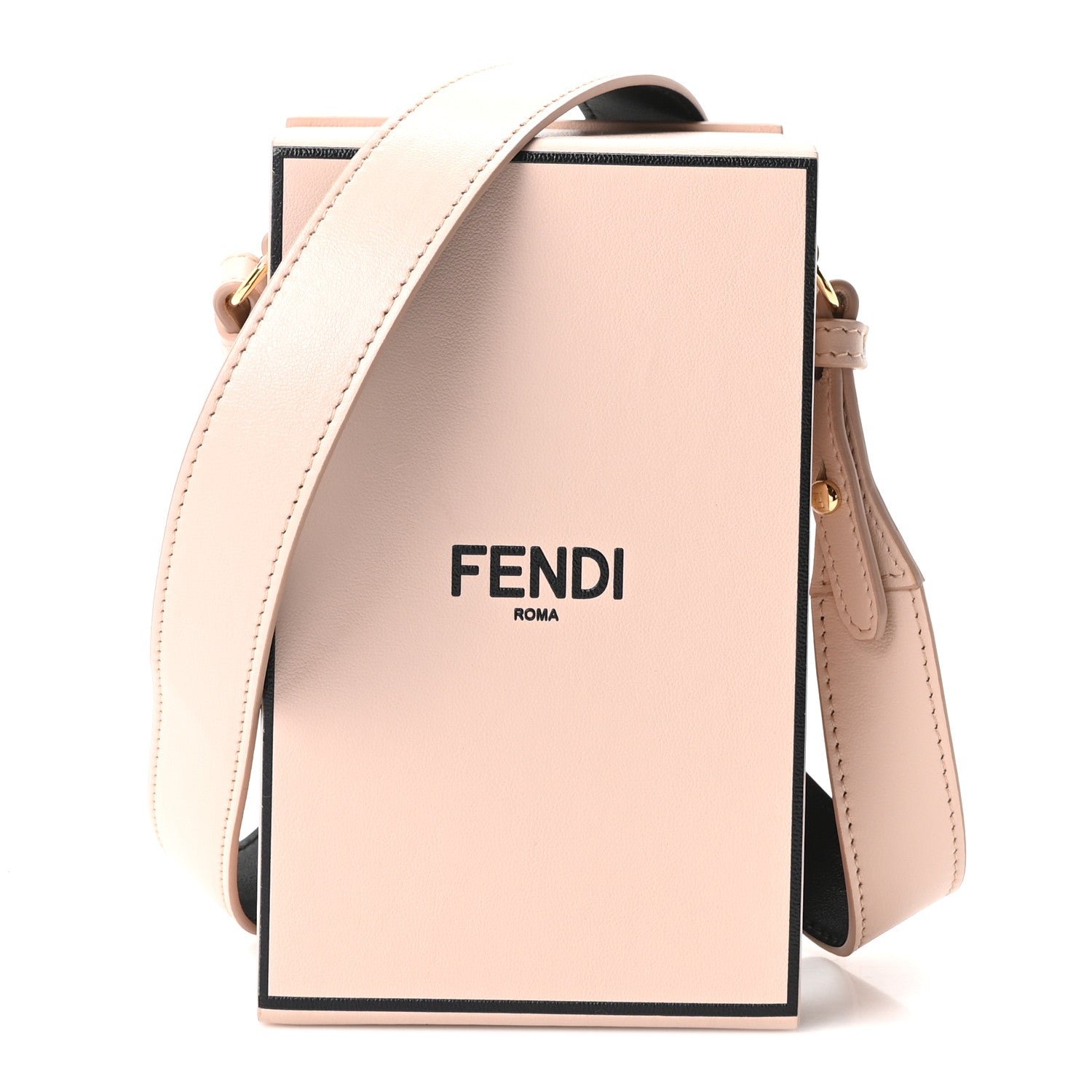 Fendi Vitello Fluffy Logo Vertical Box Rosa Quarzo Black