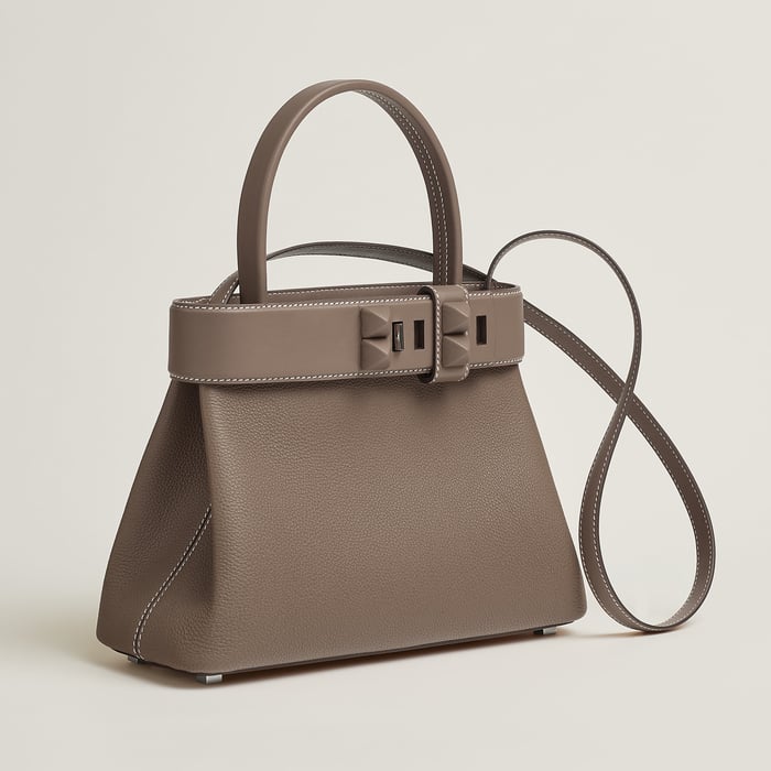 Hermès Médor Bag 27 in Étoupe, side view