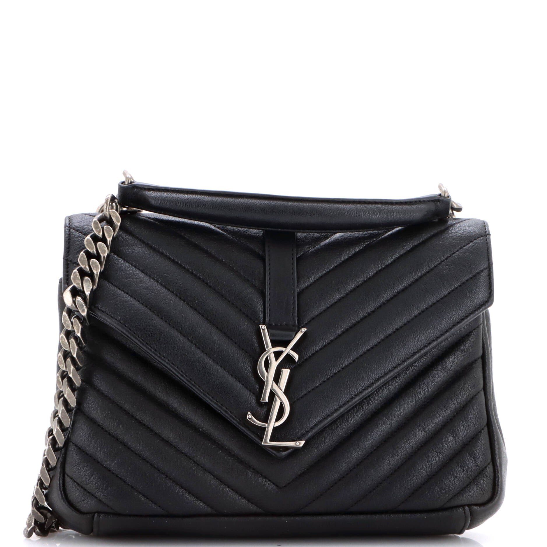 Classic Monogram College Bag Matelasse Chevron Leather Medium