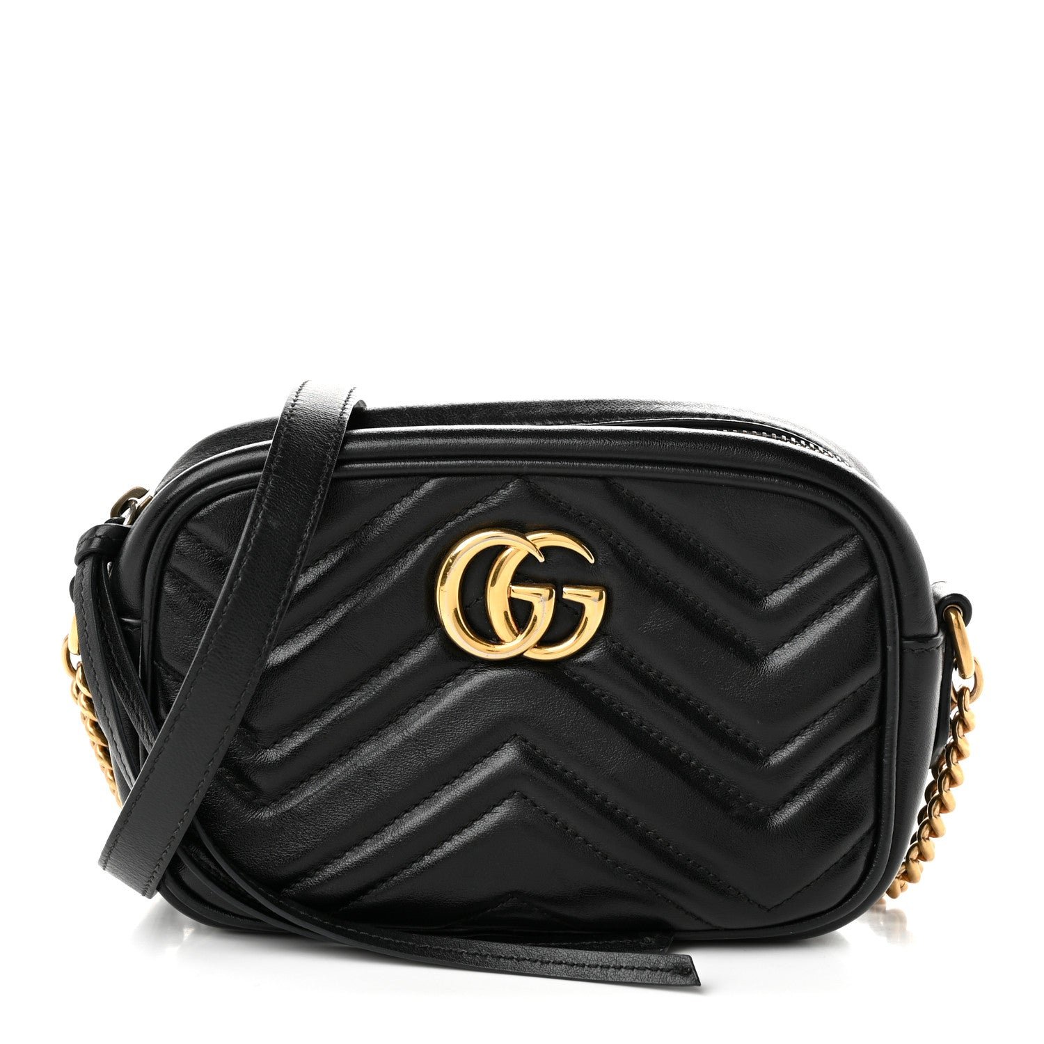 Gucci Calfskin Matelasse Mini GG Marmont Chain Shoulder Bag Black