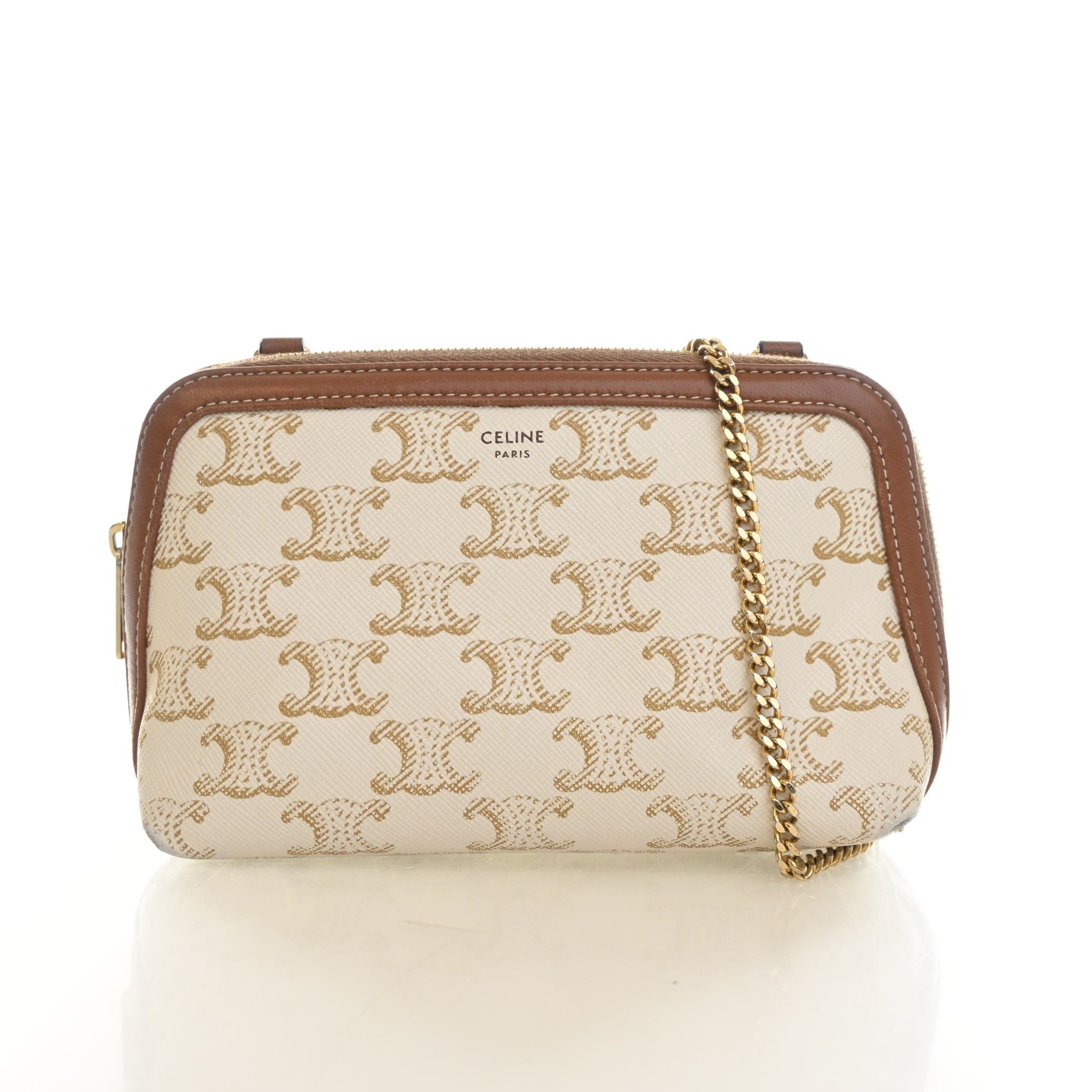 Celine Mini Triomphe Canvas Clutch On Chain