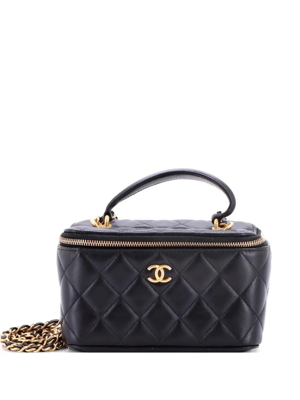Classic Top Handle Vanity Case with Chain Quilted Lambskin Small crossbody bag