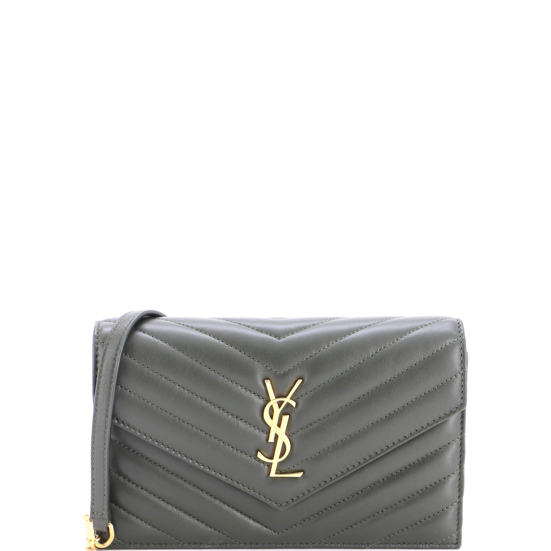 Classic Monogram Wallet on Chain Matelasse Chevron Leather Small