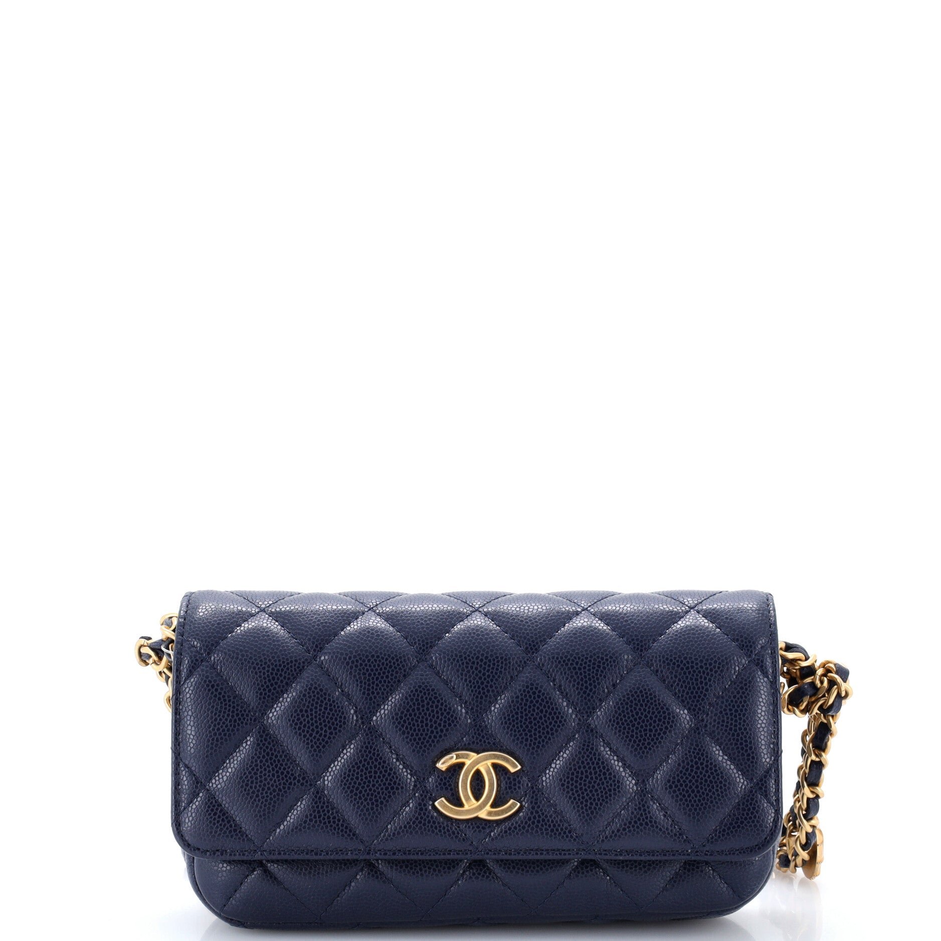Twist Your Buttons Flap Clutch with Chain Quilted Caviar