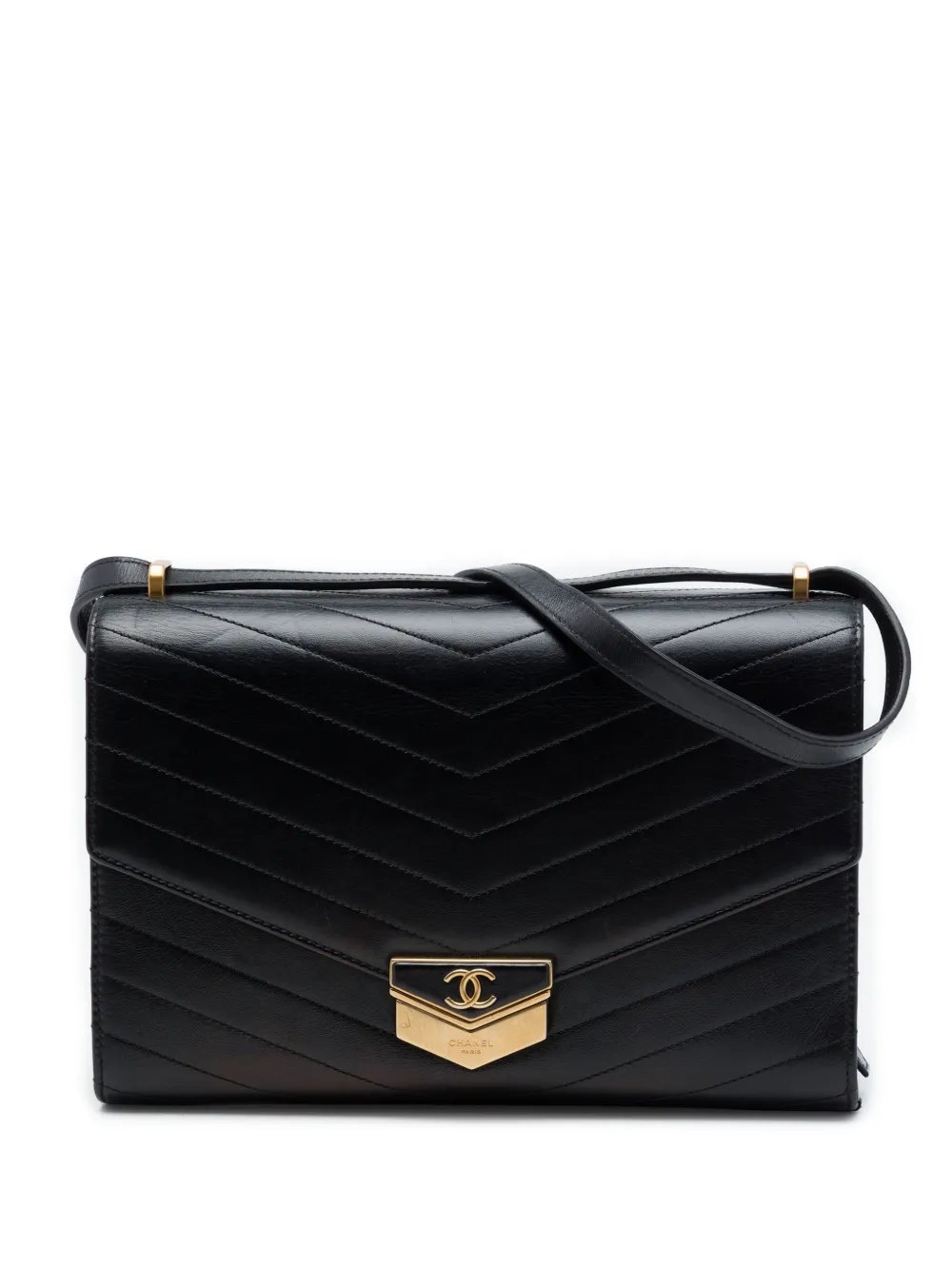 2018-2019 CC Chevron Calfskin Medal Flap shoulder bag