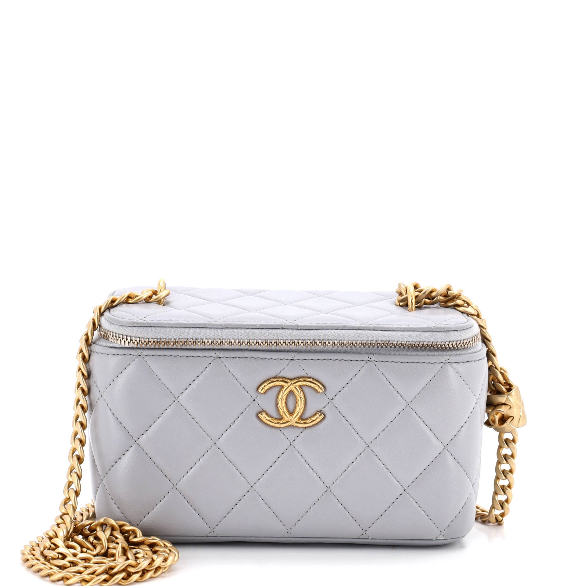 All Slide Long Vanity Case with Chain Quilted Lambskin Small