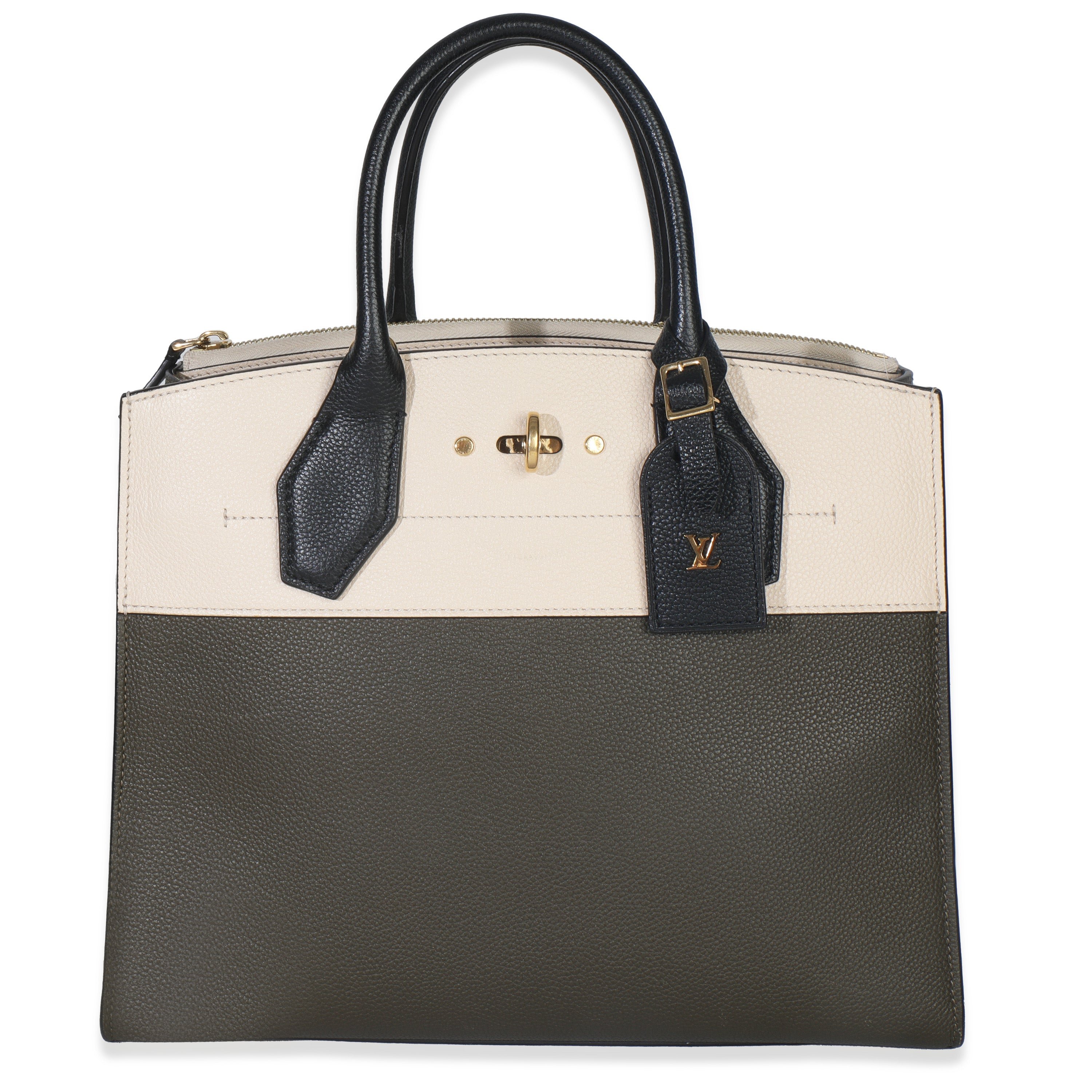 Louis Vuitton Kaki Creme Black Taurillon City Steamer MM
