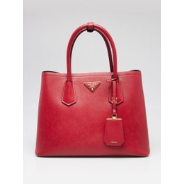 Prada Fuoco/Nero Saffiano Lux Leather Double Handle Small Tote Bag 1BG775