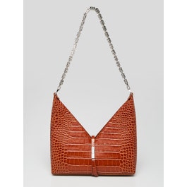 Givenchy Brown Crocodile Embossed Leather Small Cut Out Chain Bag