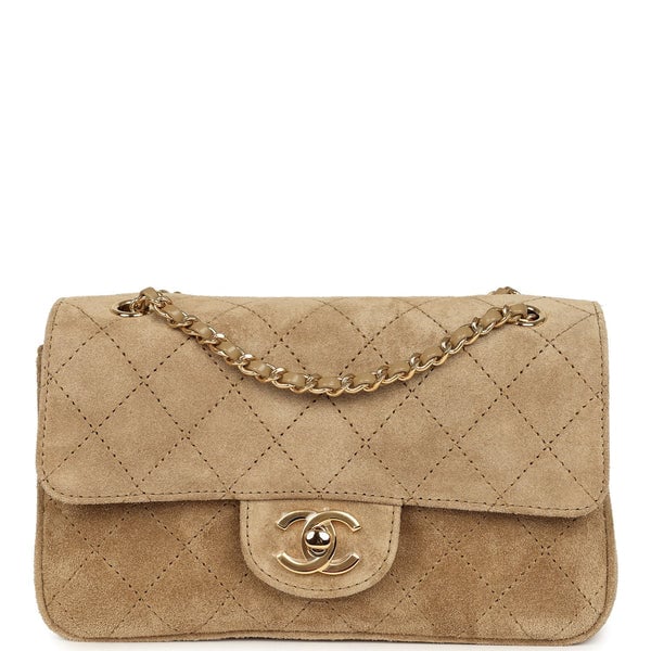 Chanel Mini "Souplissimo" Flap Bag Beige Suede Gold Hardware