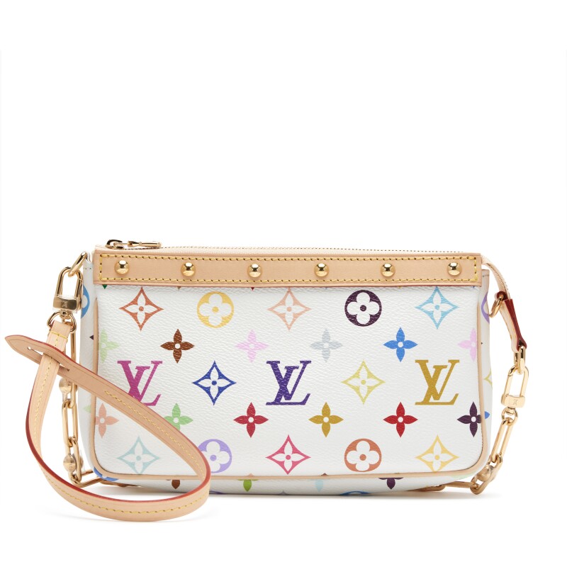 Louis Vuitton Takashi Murakami White Multicolore Monogram Coated Canvas Pochette Gold Hardware, 2025