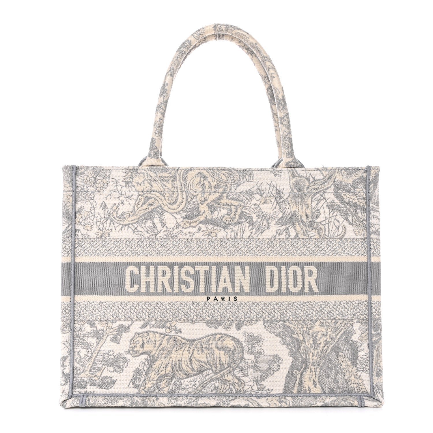 Christian Dior Canvas Embroidered Medium Dioriviera Toile De Jouy Book Tote Gray