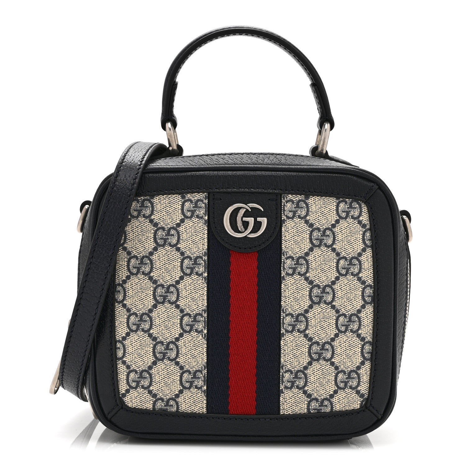 Gucci GG Supreme Monogram Mini Ophidia Top Handle Square Shoulder Bag Beige Blue