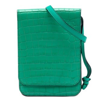 Calf Leather Croc Embossed Leather Anagram Gusset Flat Crossbody