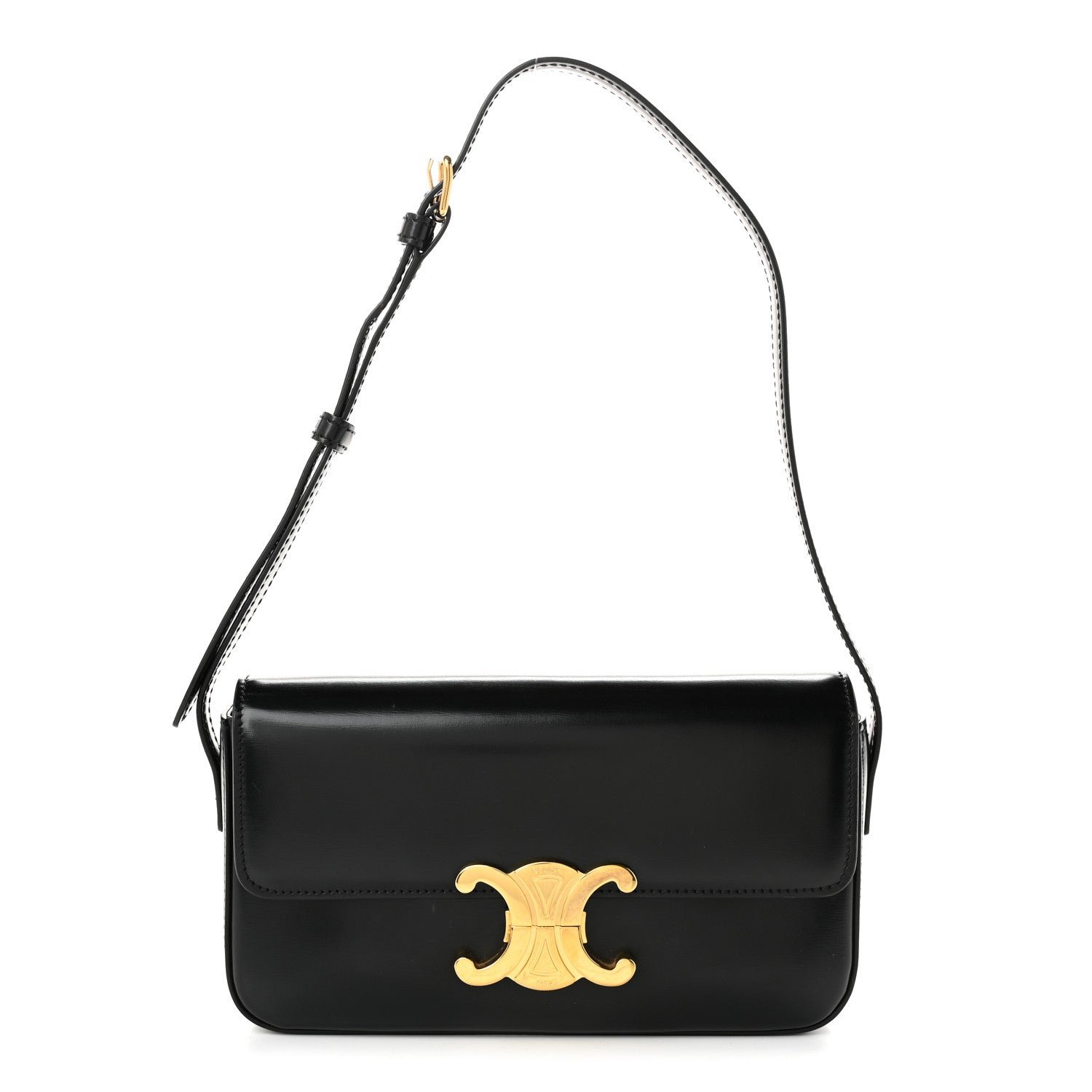 Celine Shiny Calfskin Triomphe Shoulder Bag Black