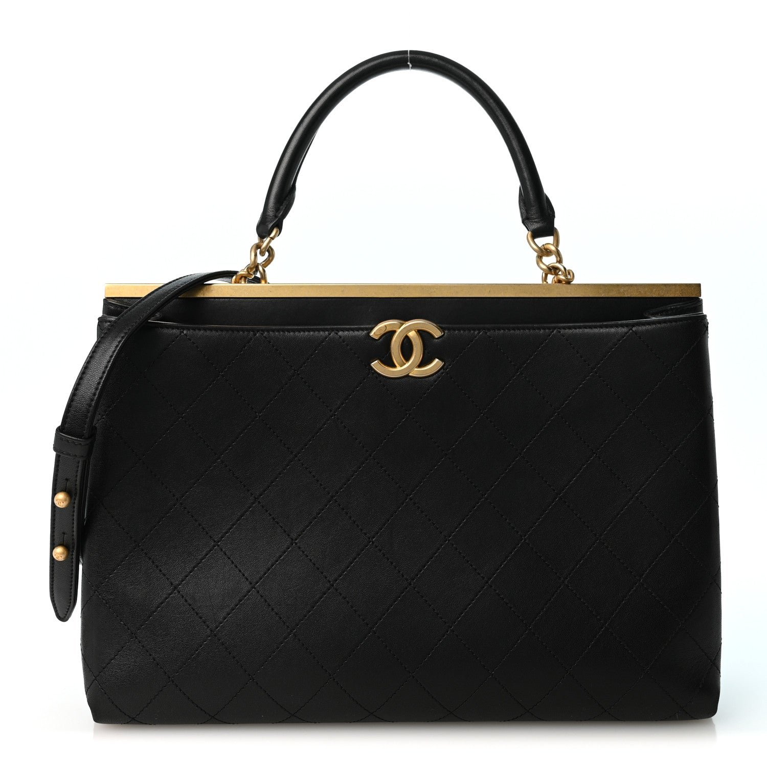 Chanel Lambskin Stitched Large Coco Lux Shopping Tote Black