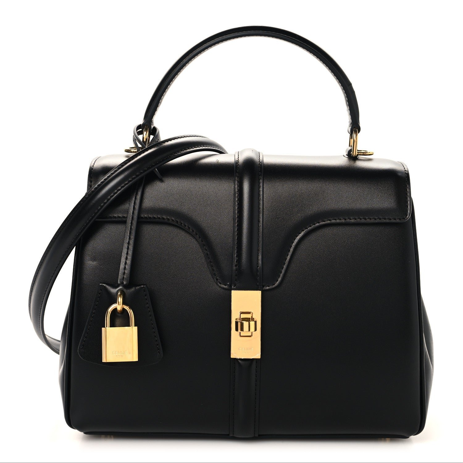 Celine Satinated Calfskin Small 16 Top Handle Bag Black