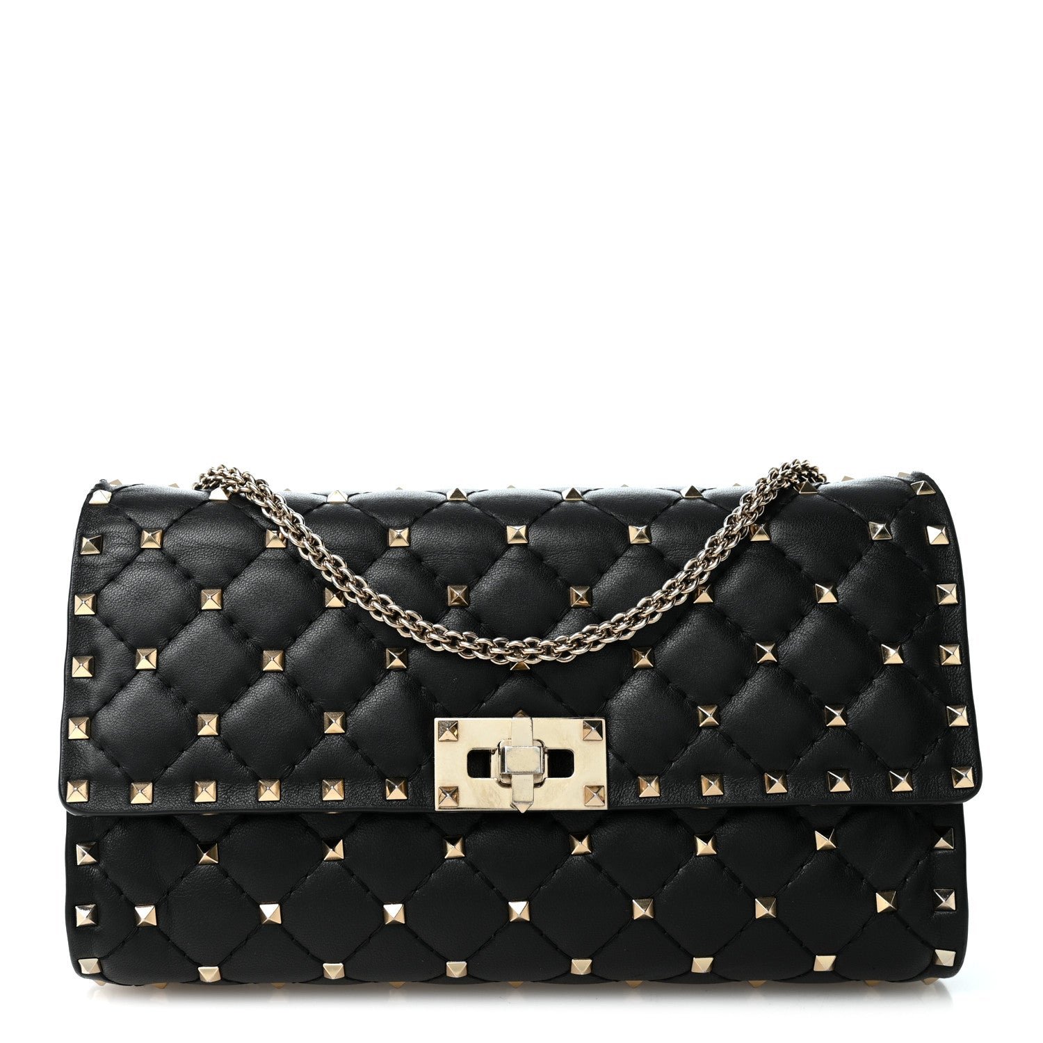 Valentino Garavani Lambskin Rockstud Spike Wallet on Chain Black