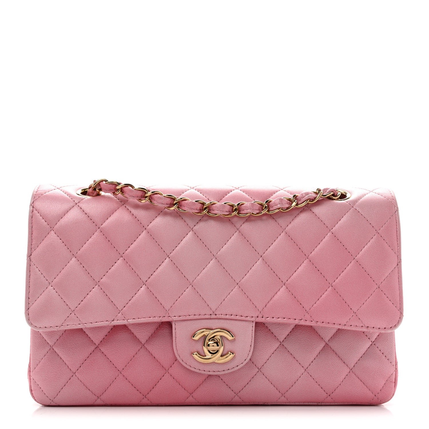 Chanel Iridescent Calfskin Quilted Medium Double Flap Pink