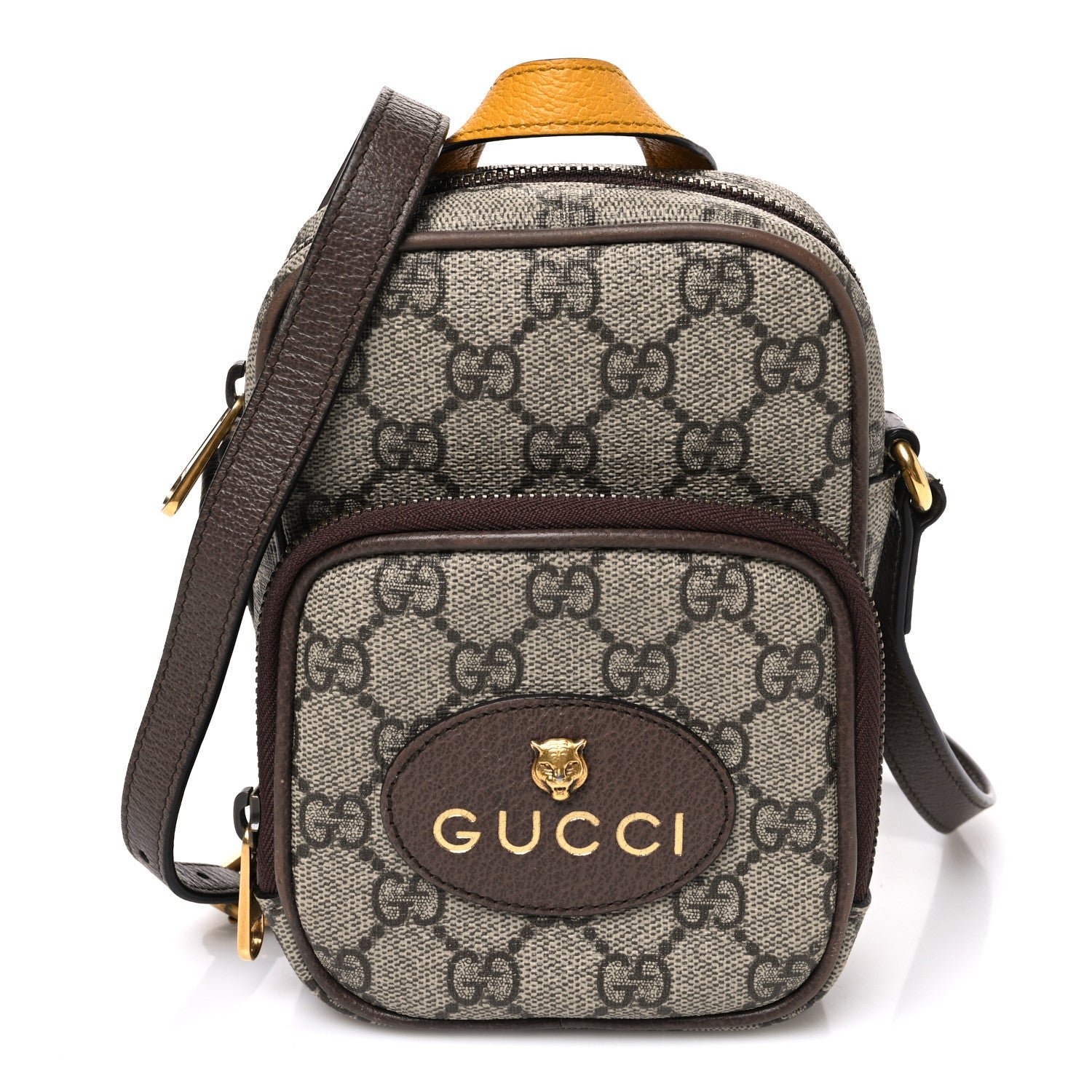 Gucci GG Supreme Monogram Mini Neo Vintage Double Zip Messenger Bag Beige New Acero Crop