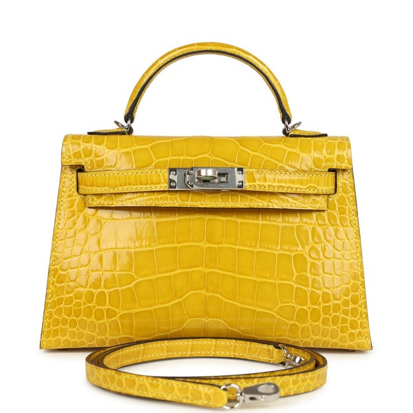 Hermes Pre-owned Hermes Kelly Sellier 20 Mimosa Shiny Alligator Palladium Hardware